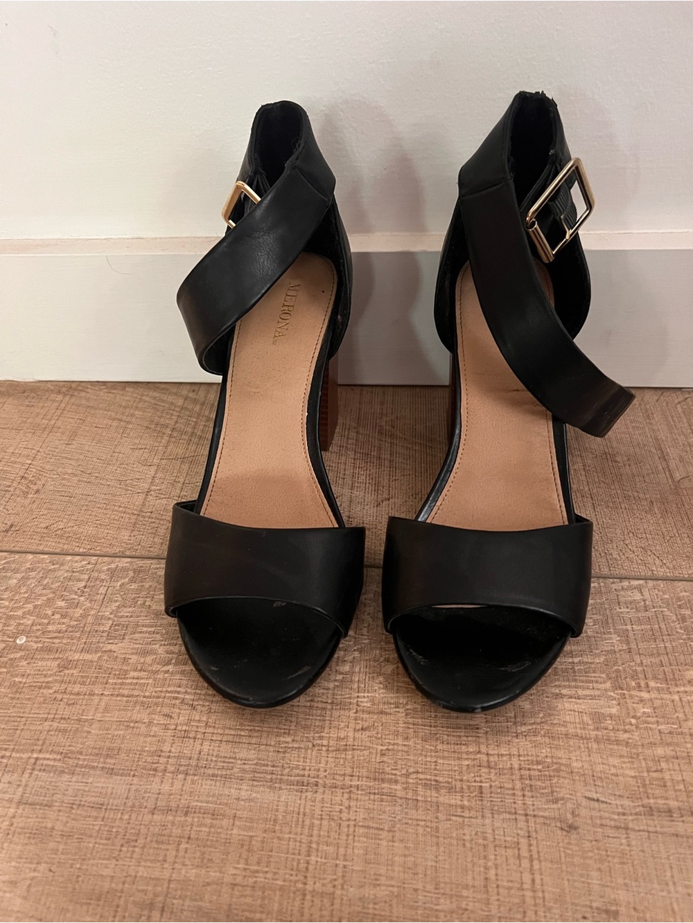 Merona Black Ankle-Strap Block Heel Sandals